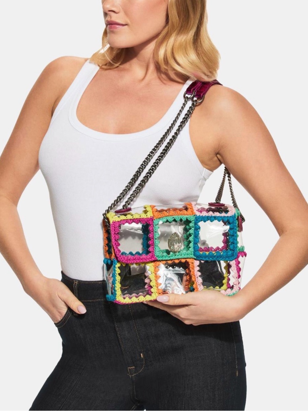Kurt Geiger Multicolor Crochet Clear Panel Chain-Handle Crossbody